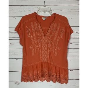 Sundance Women’s M Medium Orange Embroidered Short Sleeve Cute Spring Tunic Top